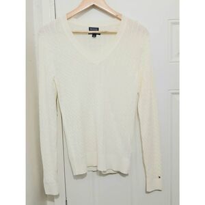 Tommy Hil womens medium 100% pima cotton cable knit ivory lightweight sweater